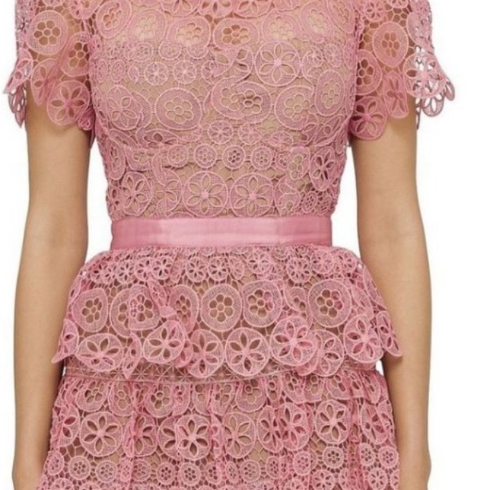 Self-Portrait Pink Floral Lace Midi Dress